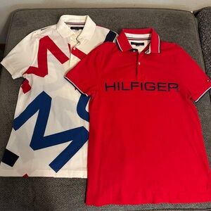 Tommy Hilfiger Red and White Graphic Polo Shirts